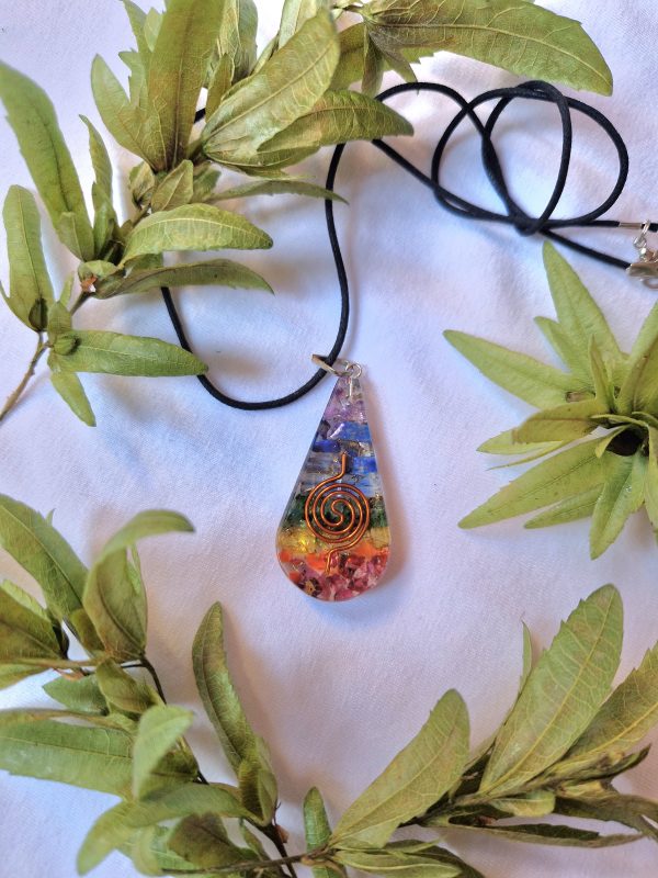 7 Chakra Orgone Orgonite Crystal Teardop Pendant Necklace DLWhittaker