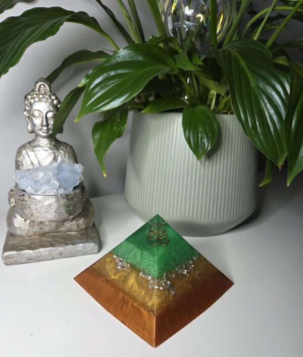Green & Gold Orgone Pyramid