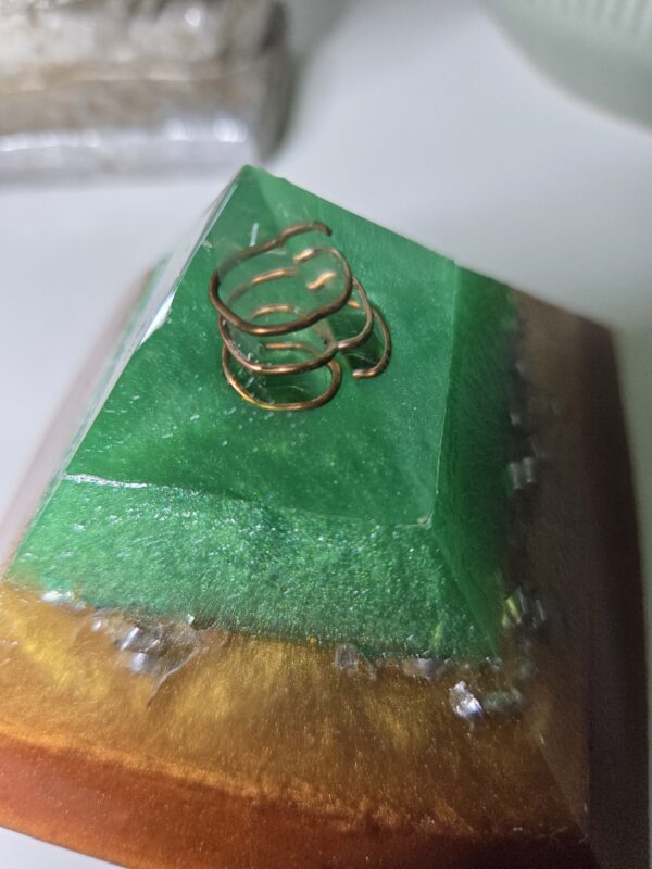 Green & Gold Orgone Pyramid