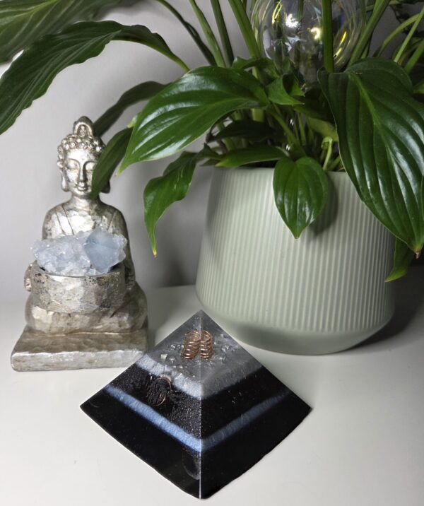 Silver Black & Blue Orgone Pyramid