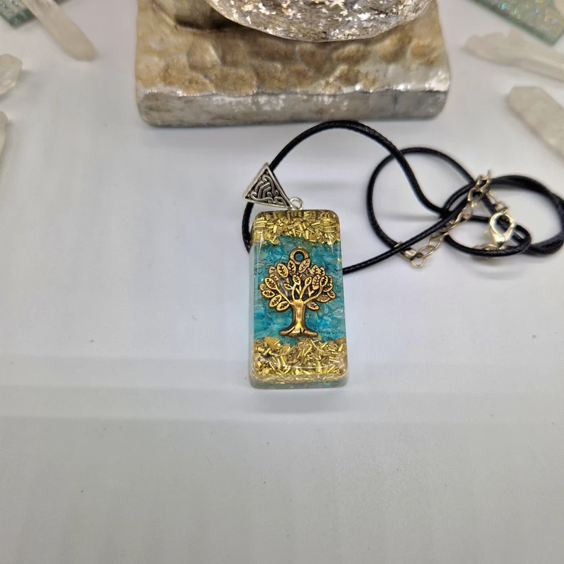 Aquamarine Tree of Life Orgone Pendant - Image 2