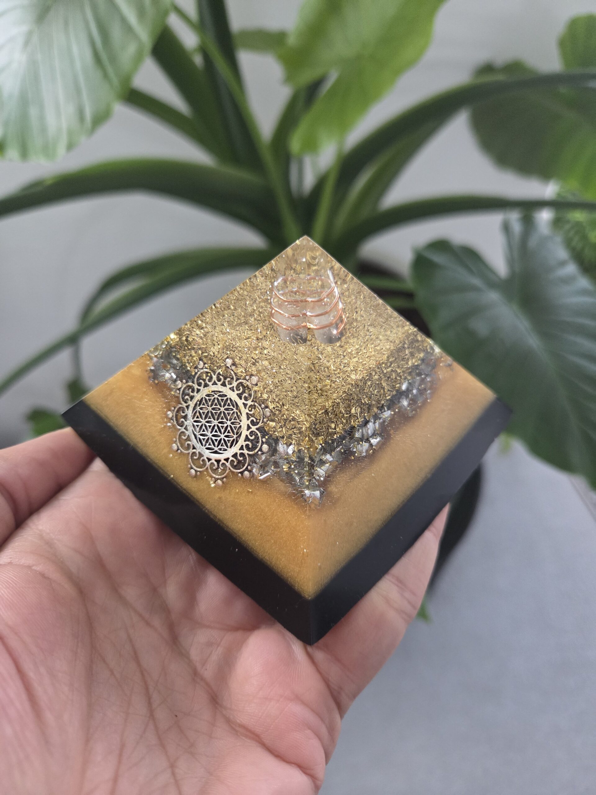 Golden Flower of Life Orgone Pyramid