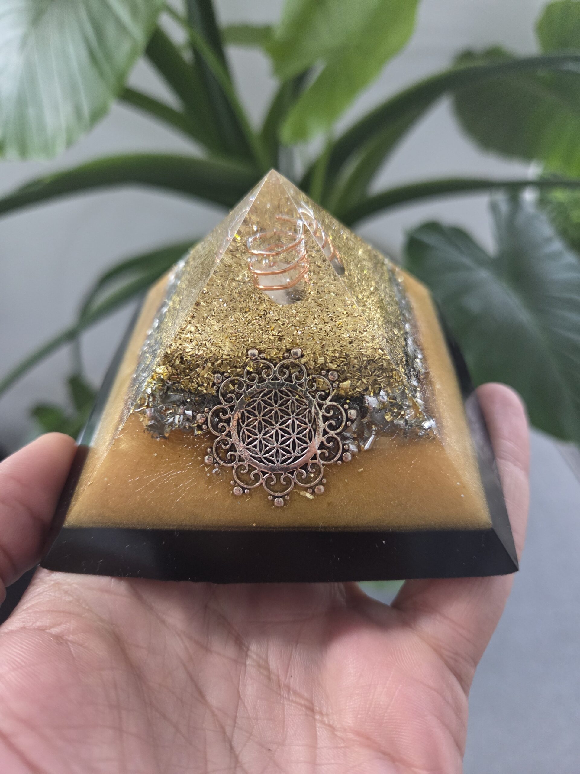 Golden Flower of Life Orgone Pyramid
