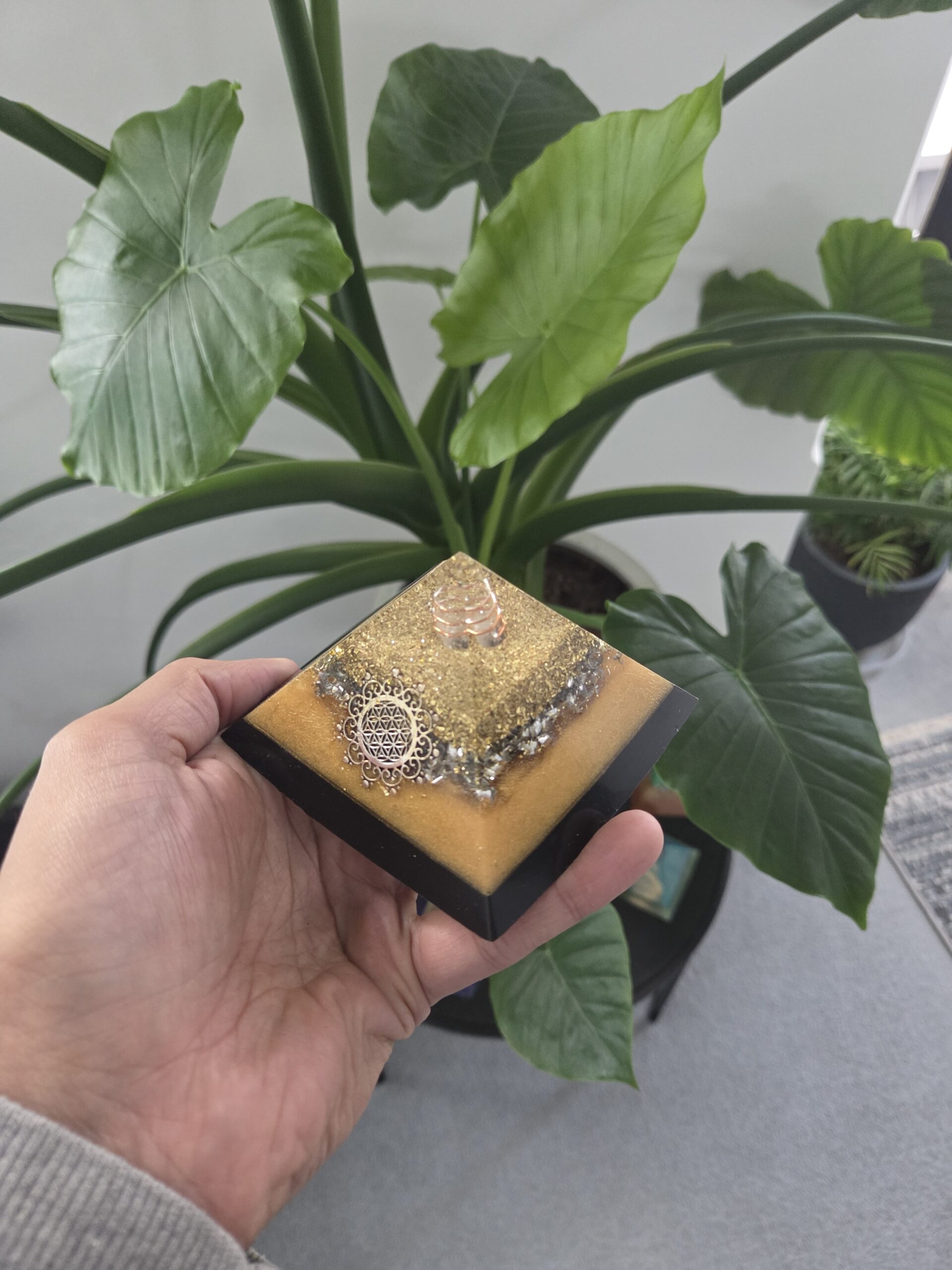 Golden Flower of Life Orgone Pyramid